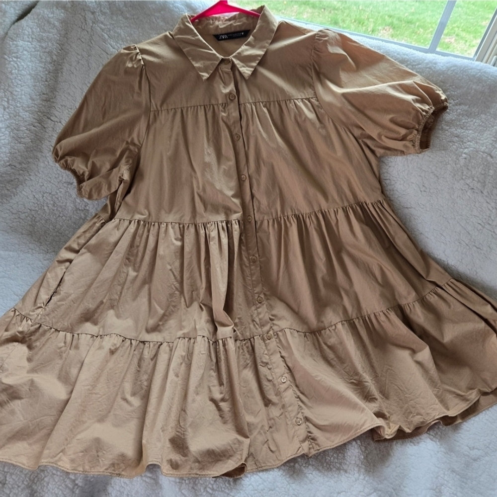 Zara Beige Button-Up Dress